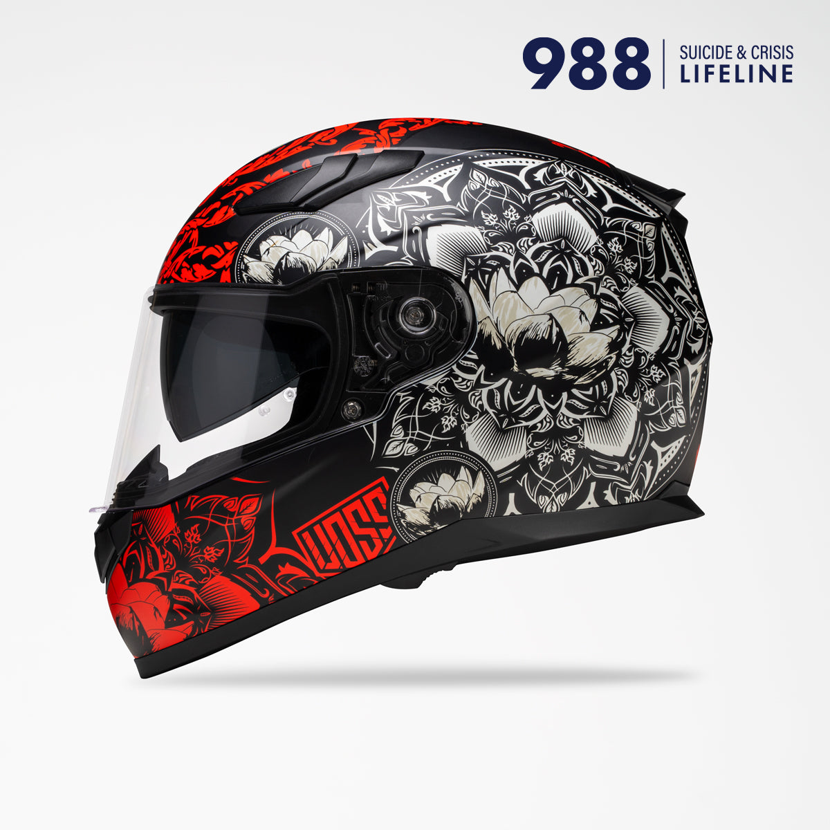 Voss 988 Moto-1 Red Mandala Full Face Helmet | Matte, Pinlock Prepared