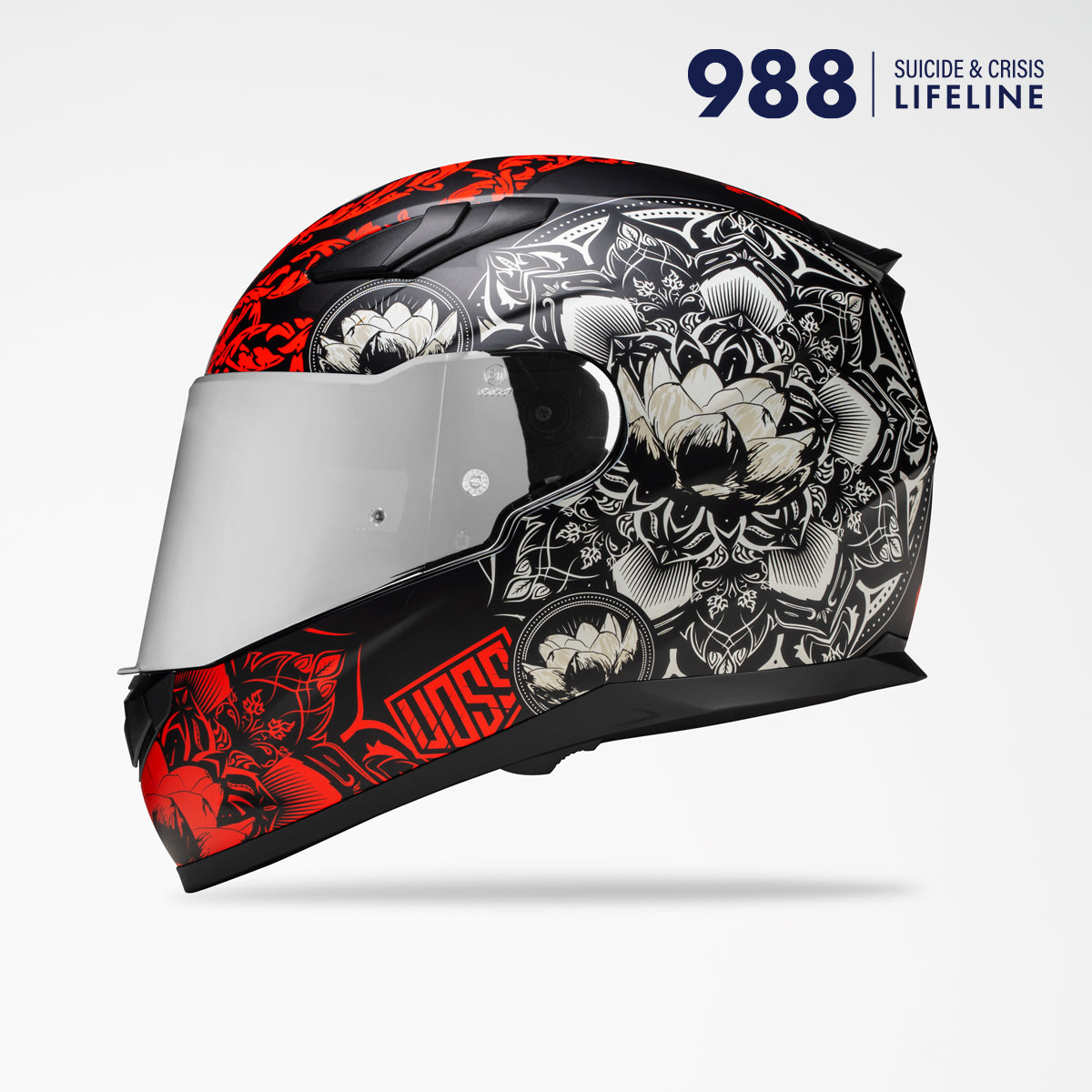 Voss 988 Moto-1 Red Mandala Full Face Helmet | Matte, Pinlock Prepared