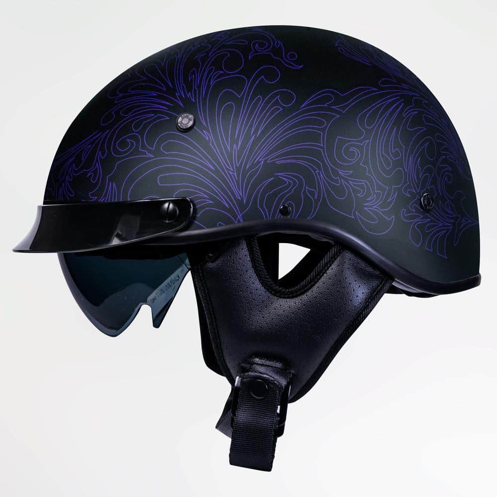 Voss 707Frp Purple Paisley Half Helmet With Peak