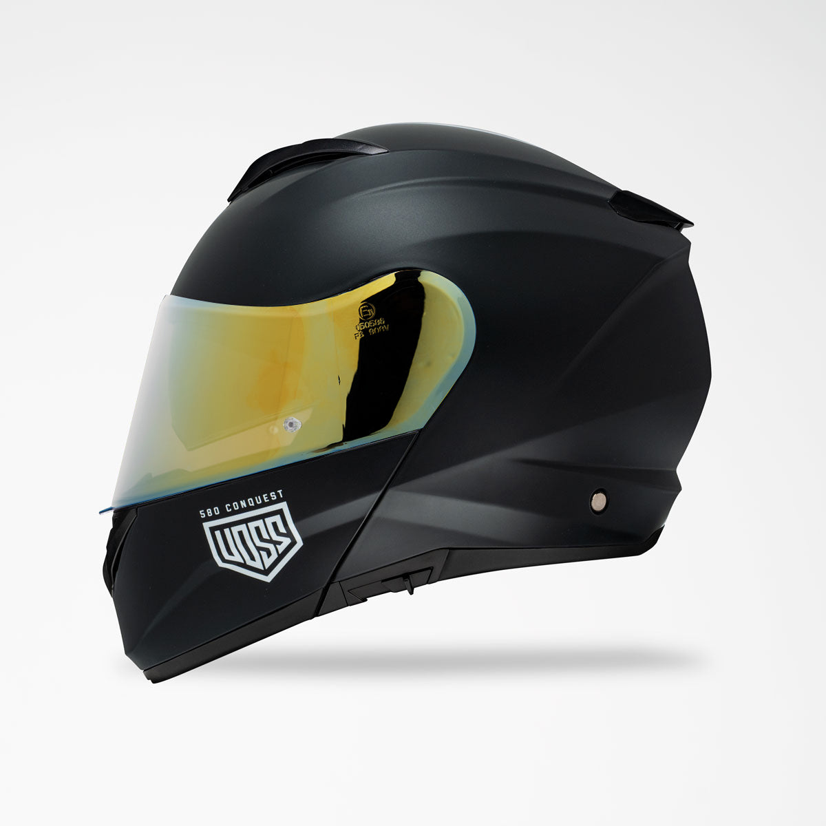 Voss 580 Conquest Solid Black Modular Motorcycle Helmet | Matte, Pinlock Prepared