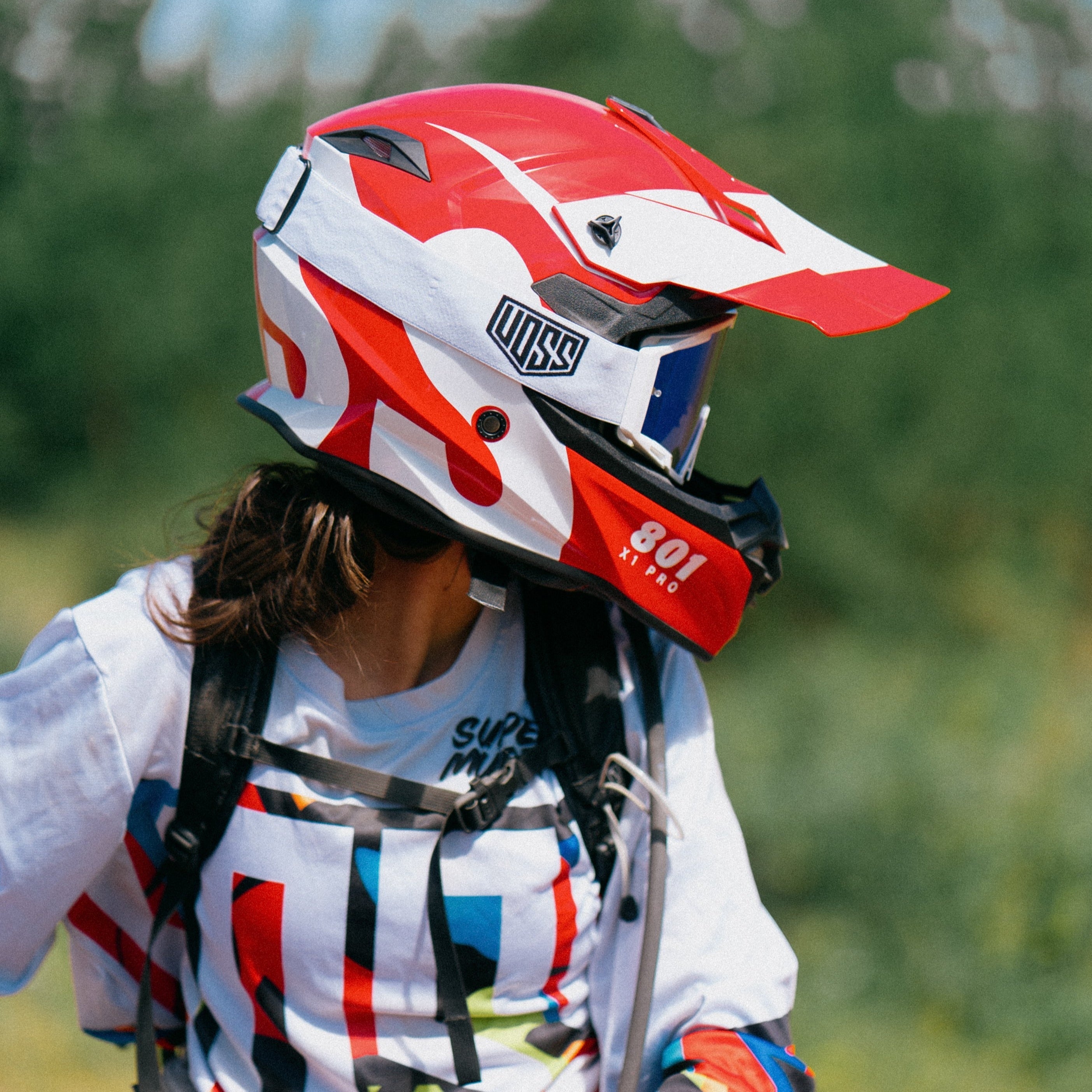 Voss 801 X1 Pro Dirt Red/ White Wavy Helmet