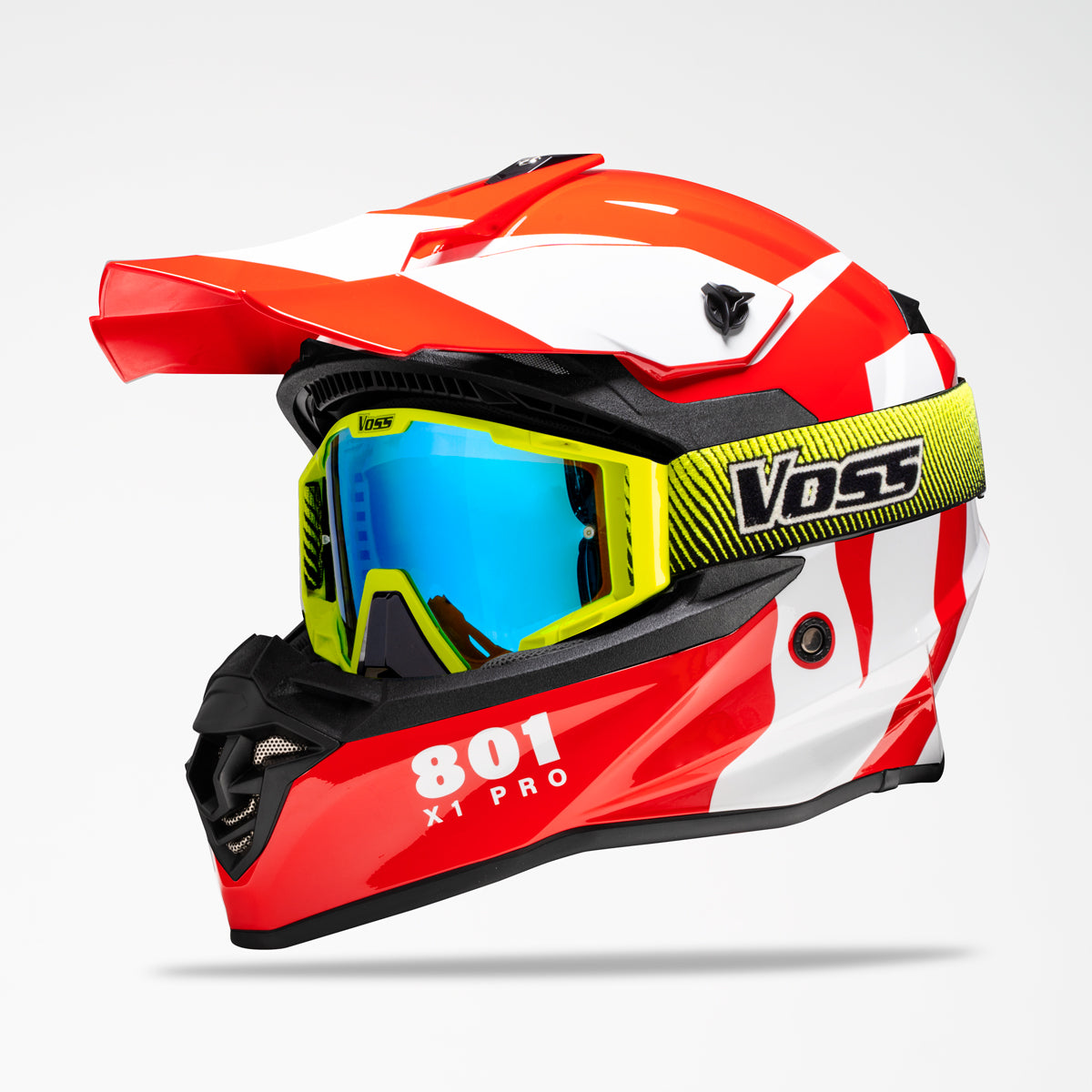Voss 801 X1 Pro Dirt Red/ White Wavy Helmet