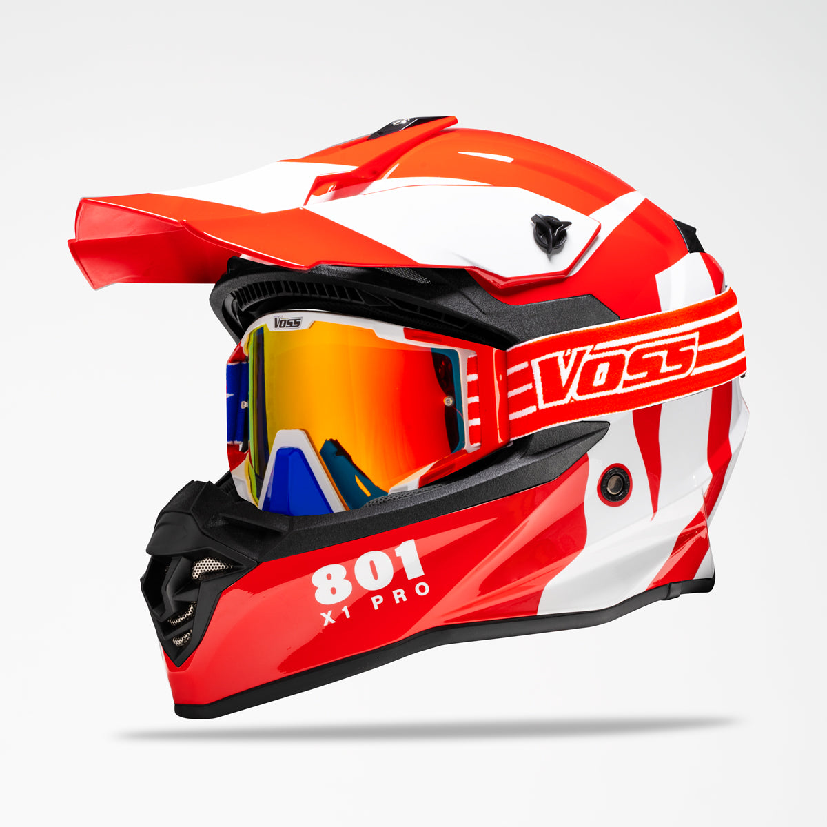 Voss 801 X1 Pro Dirt Red/ White Wavy Helmet