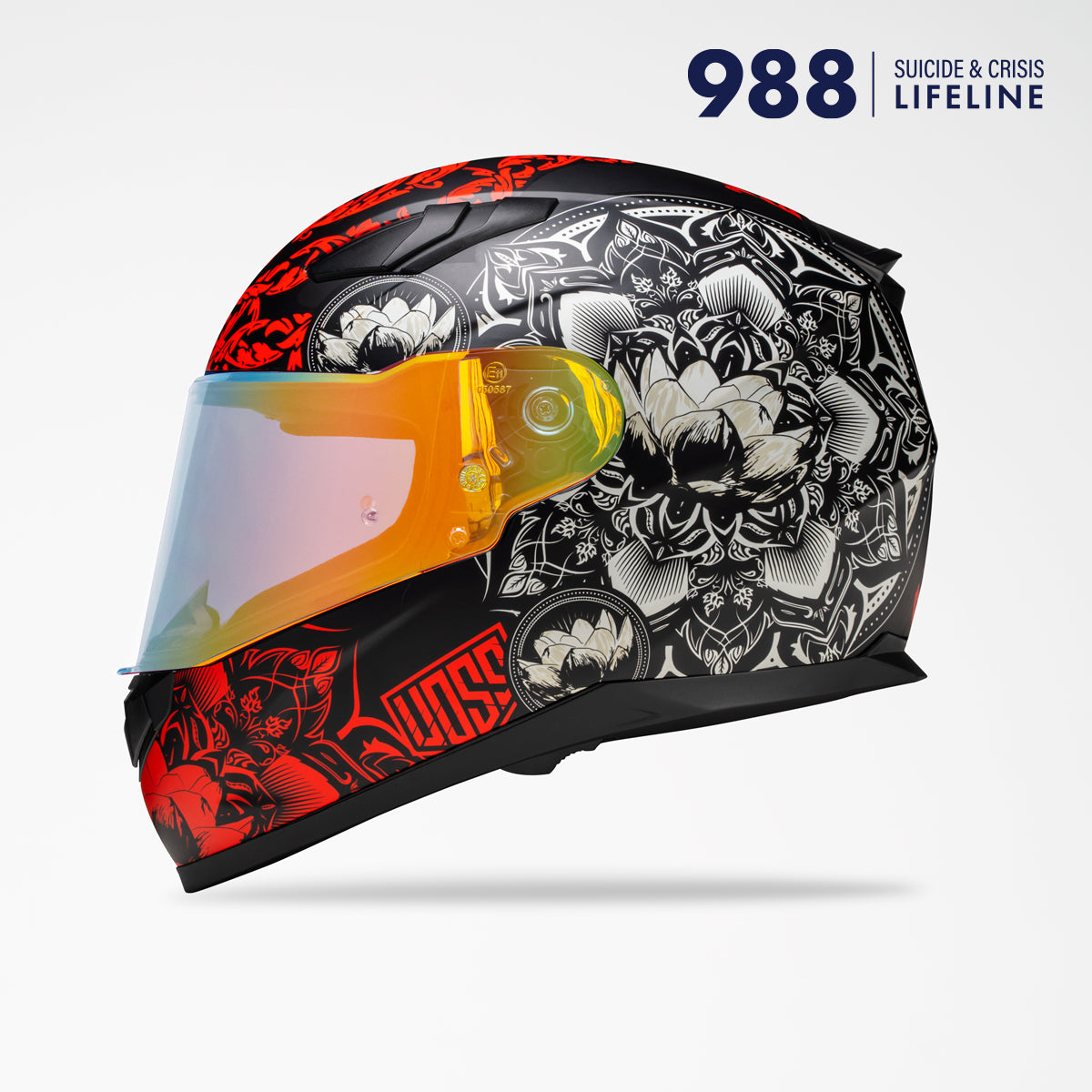 Voss 988 Moto-1 Matte Red Mandala Helmet