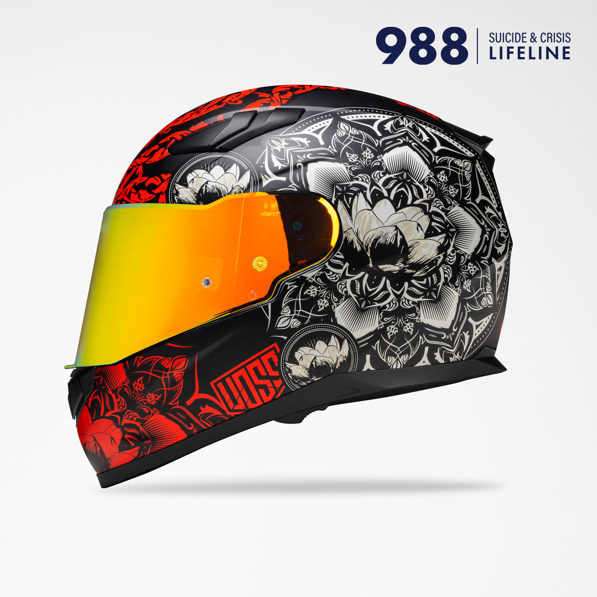 Voss 988 Moto-1 Matte Red Mandala Helmet