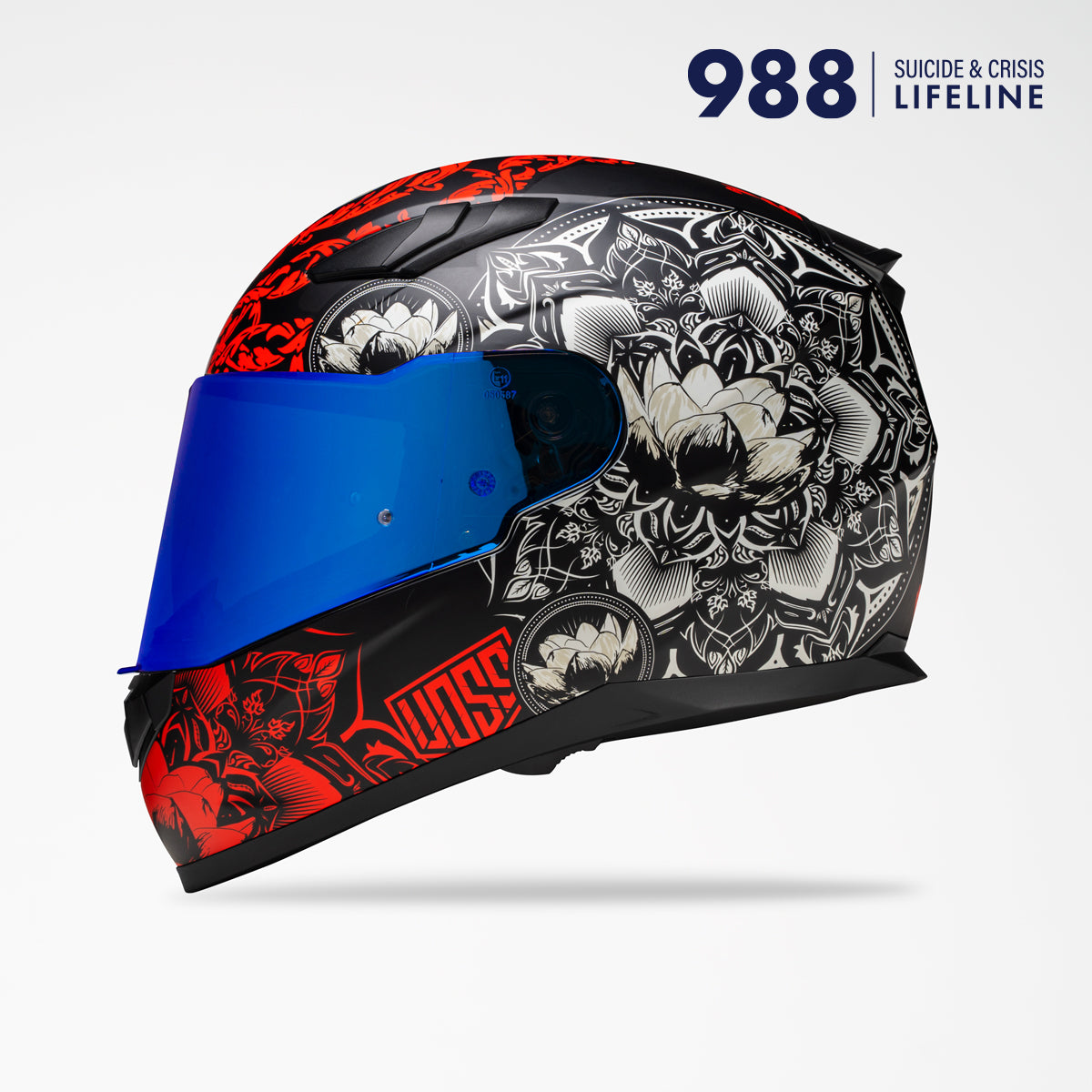 Voss 988 Moto-1 Matte Red Mandala Helmet