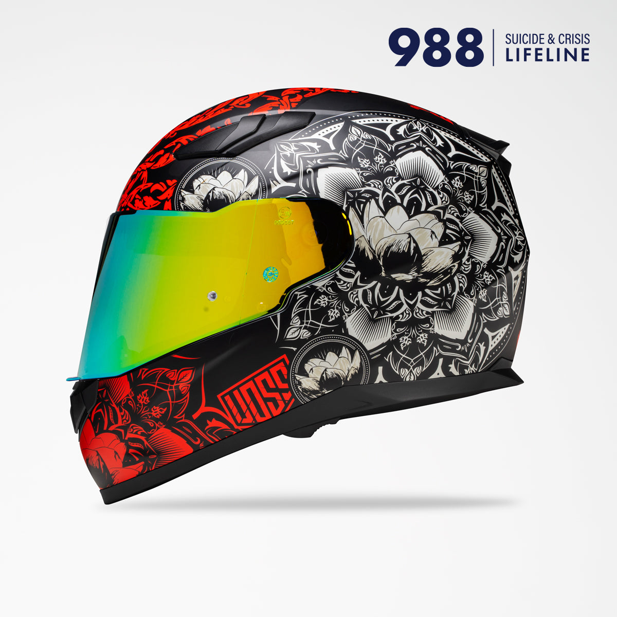 Voss 988 Moto-1 Matte Red Mandala Helmet