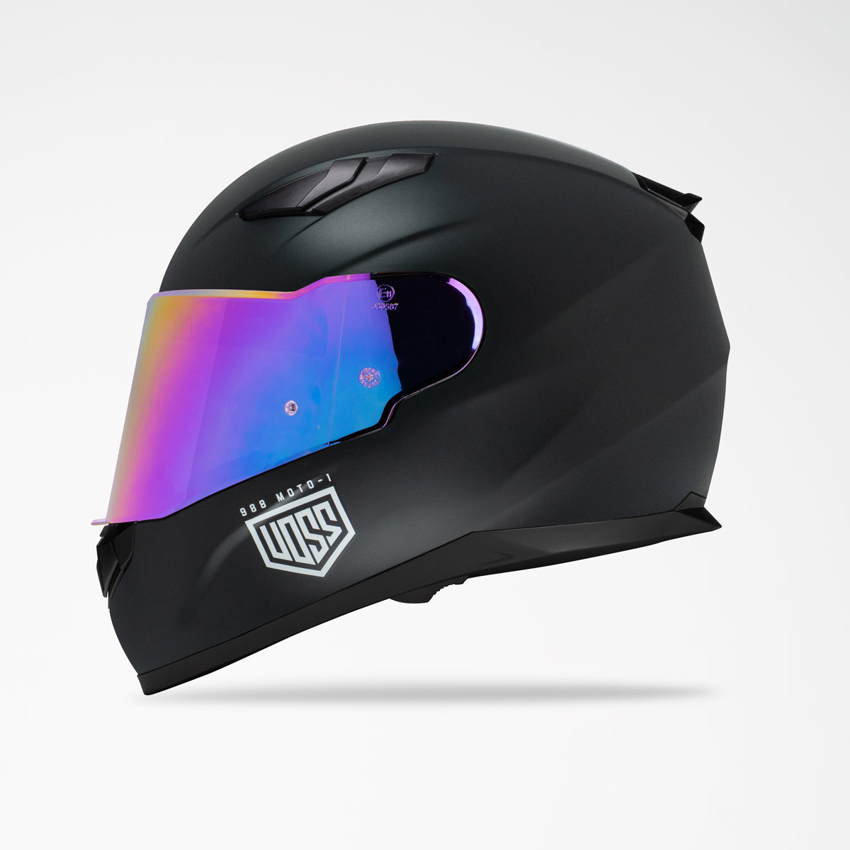 fullface black motorcycle helmet profile pic Voss 988 Moto-1 Solid Black Full Face Helmet