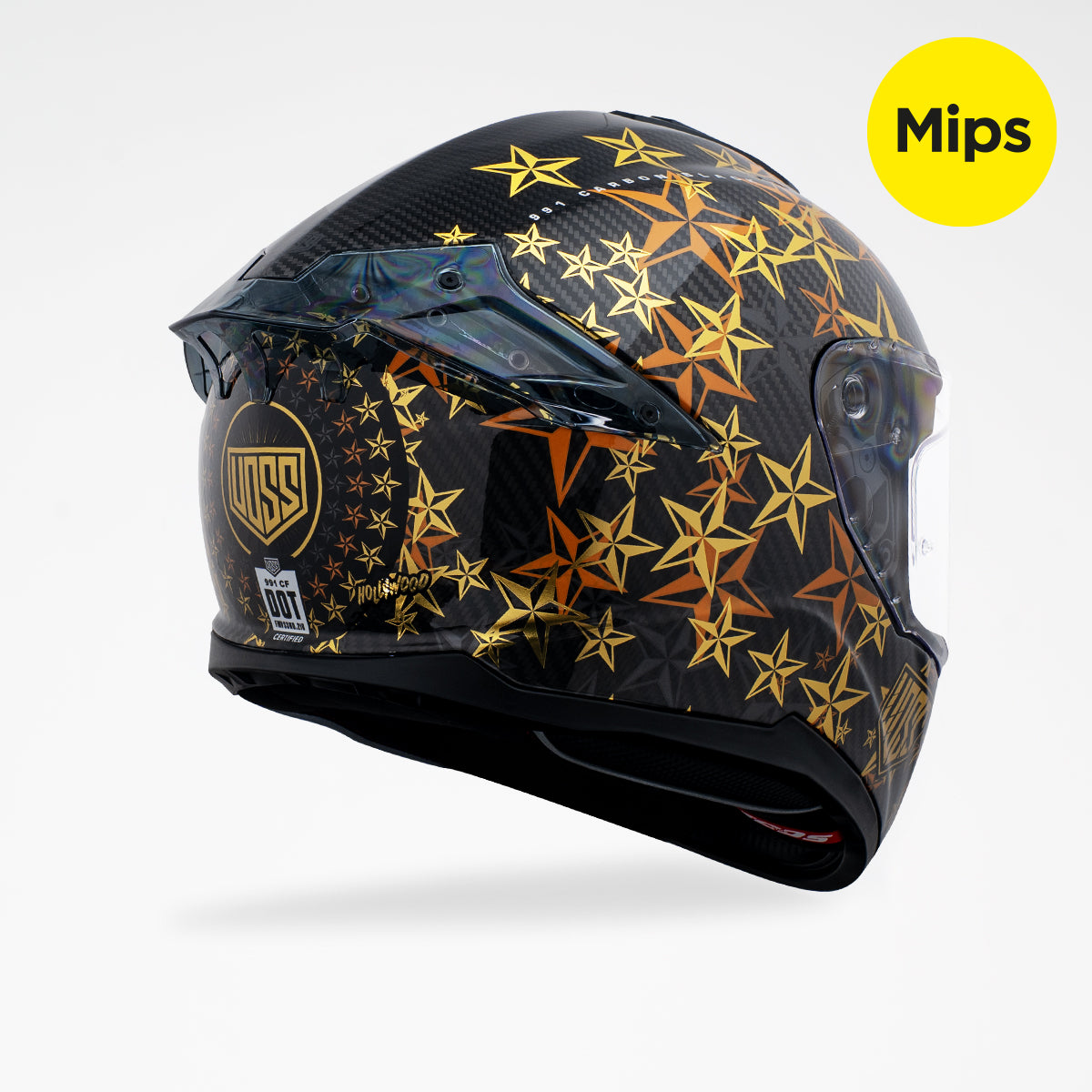 Pre-Sale | Voss 991 Gloss Gold Hollywood Carbon Fiber Full Face Helmet | MIPS, Pinlock Prepared