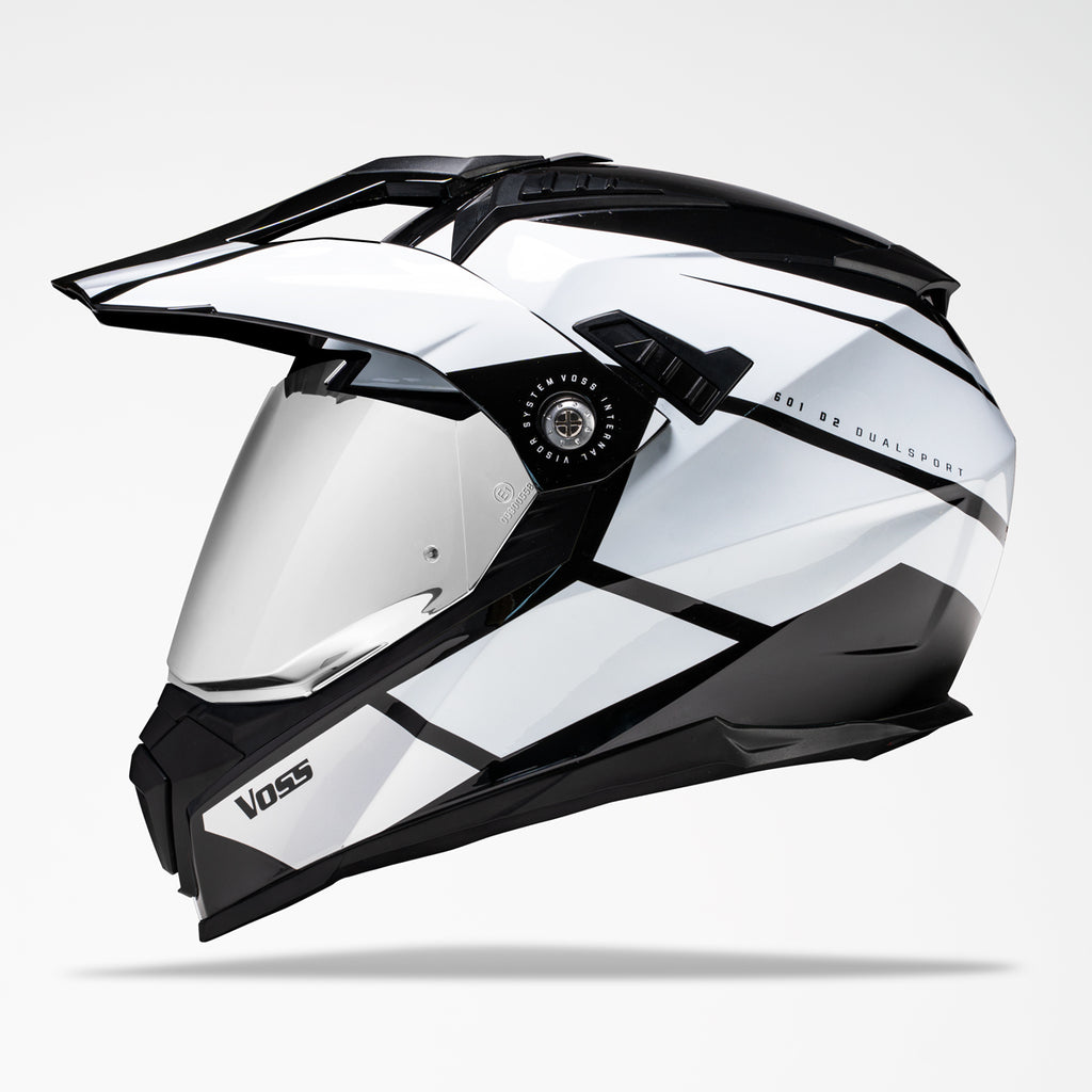 Voss 601 D2 White Inertia Dual Sport Helmet | Pinlock Prepared