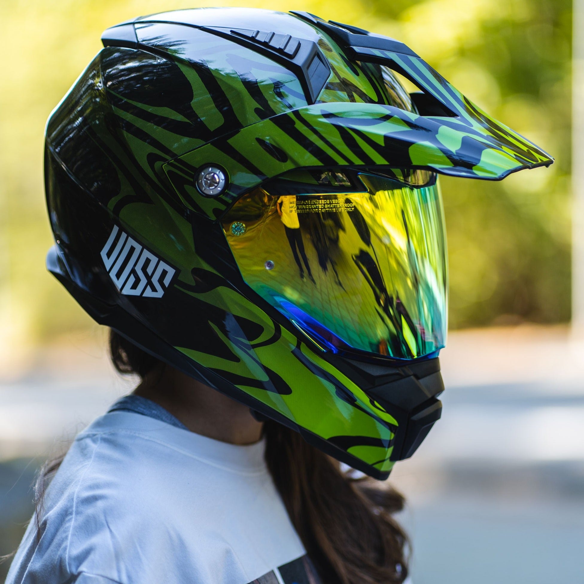 Voss 601 D2 Dual Sport Green Slick Helmet