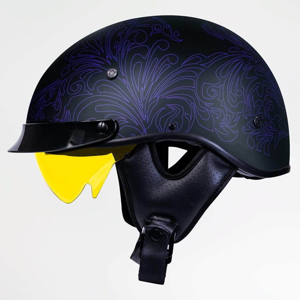 Voss 707Frp Purple Paisley Half Helmet With Peak