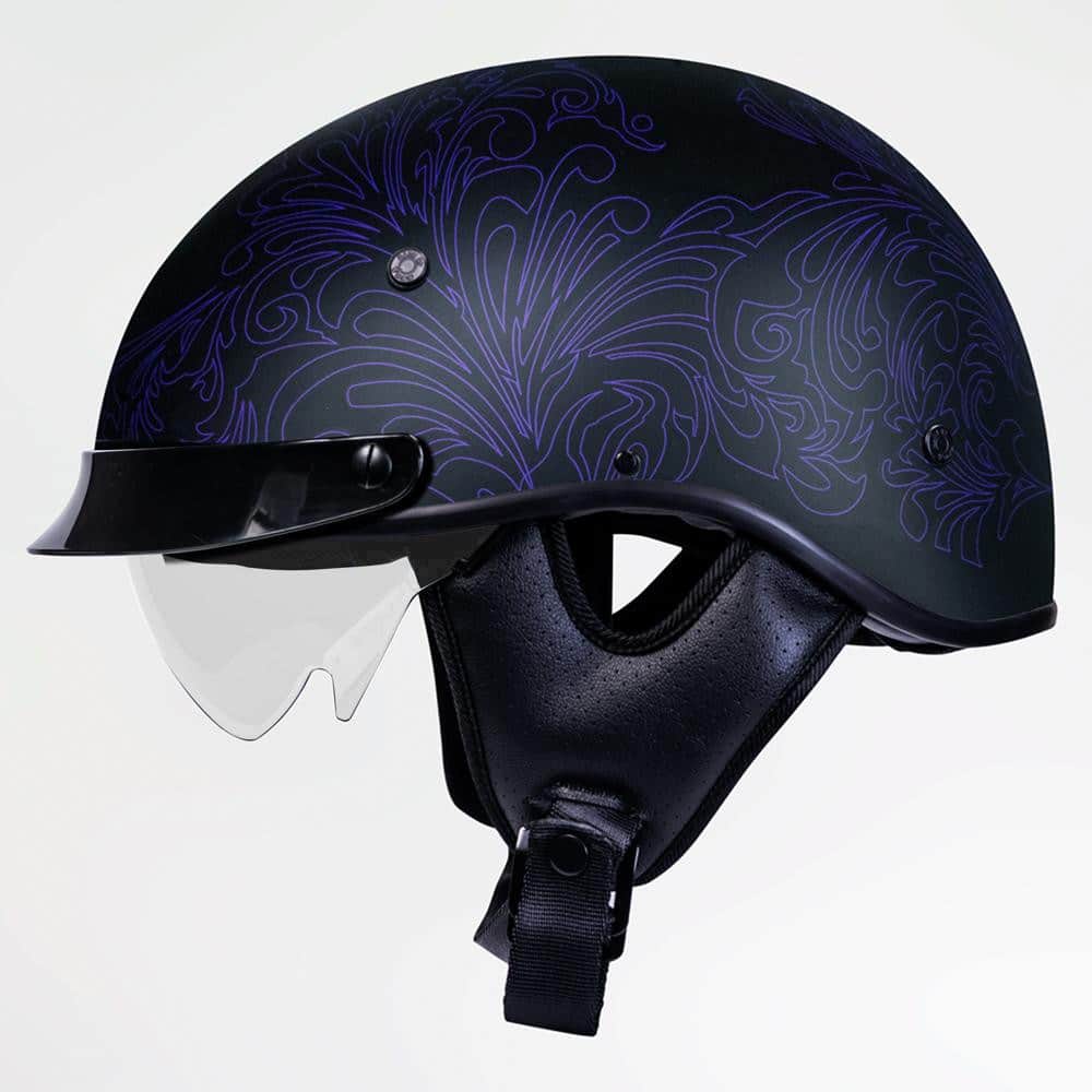 Voss 707Frp Purple Paisley Half Helmet With Peak