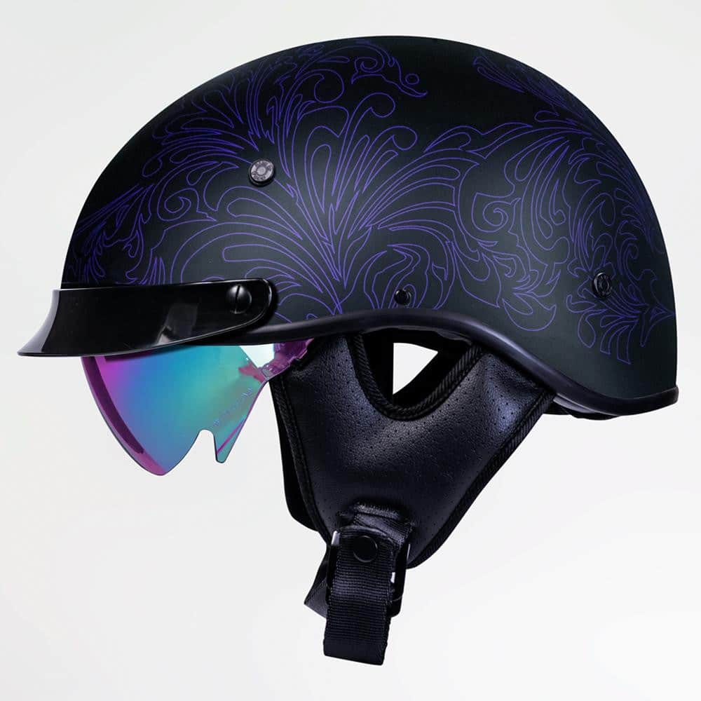 Voss 707Frp Purple Paisley Half Helmet With Peak