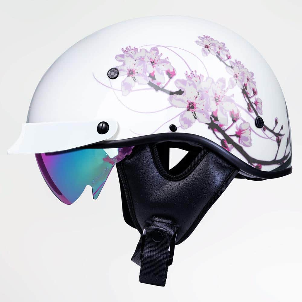 Voss 707Frp White Pink Sakura Half Helmet With Peak